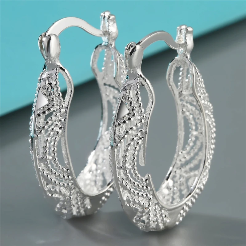 

Bright Silver Color Minimalist Geometric Hollow Hoop Earrings For Women Party Fashion Jewelry Cute Accessories L3E589
