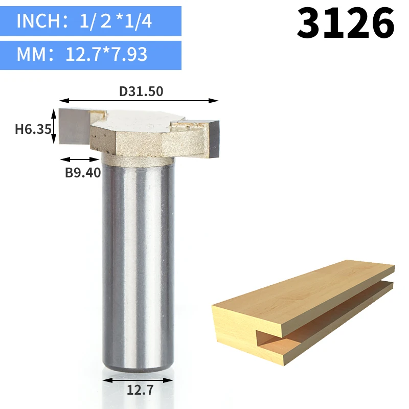 HUHAO 1pcs 1/2" Shank T type slotting cutter woodworking tool 2 Flute router bits for wood Rabbeting Bit endmill milling cutter - Длина режущей кромки: 3126