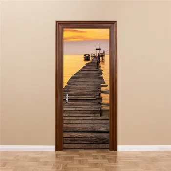 

Wooden Brifge Forest Beach DIY 3D Door Sticker for Bath Room Dorm Door Home Decoration Accessories