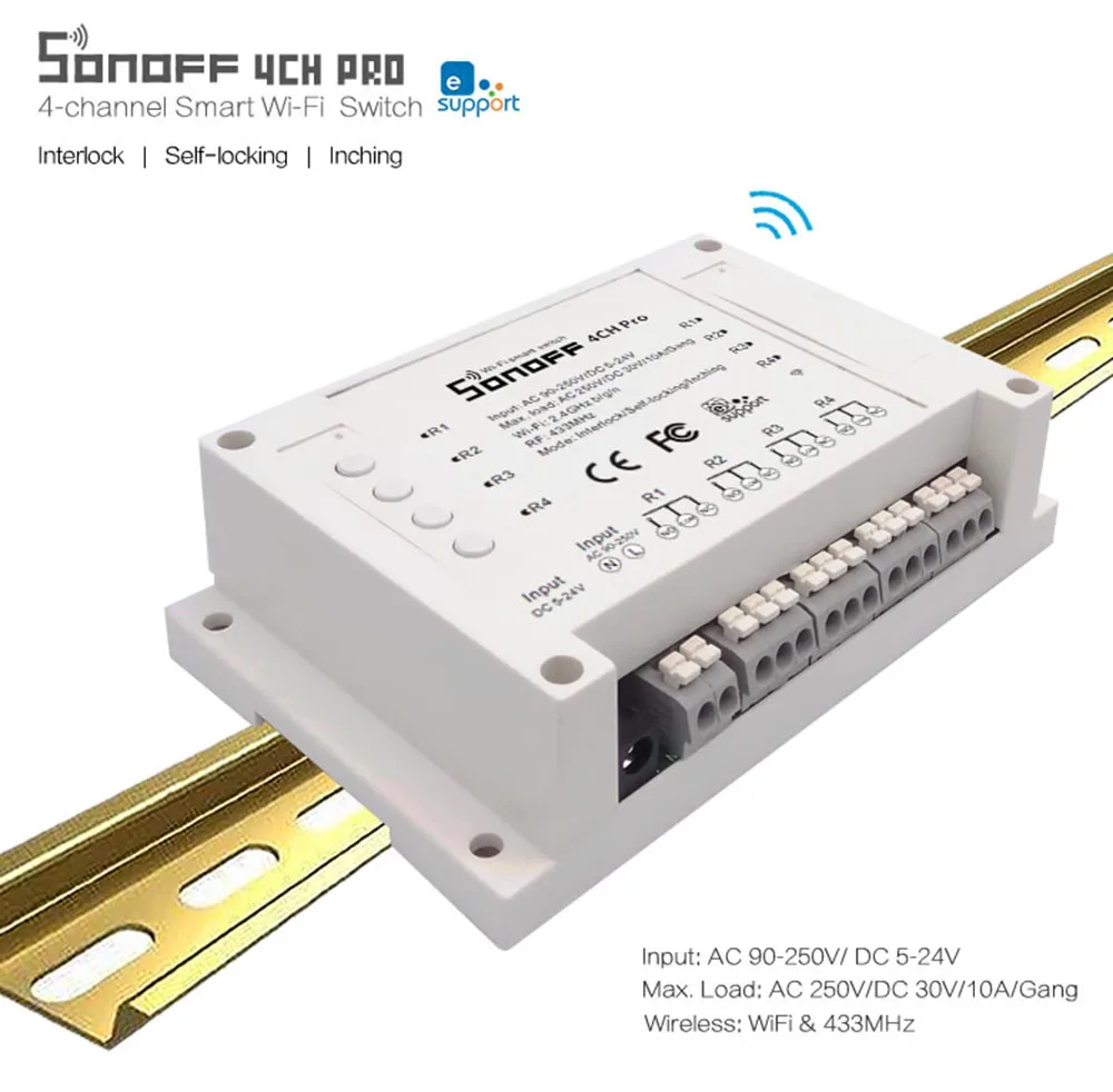 Sonoff 4CH Pro умный дом RF Wifi светильник переключатель 4 банды 3 режима работы инчинг Блокировка самоблокирующийся Wifi переключатель работа с Alexa