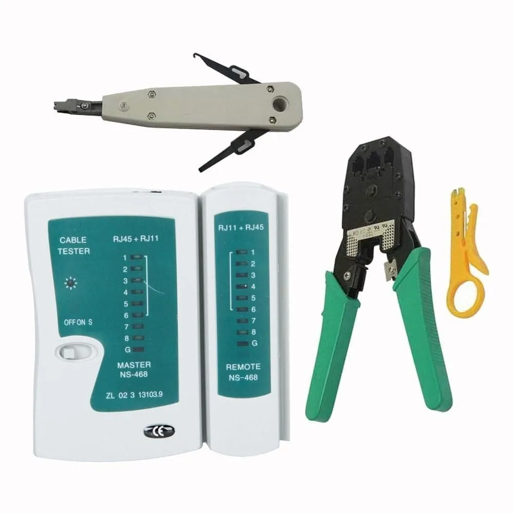 Новый RJ45 RJ11 Cat5 Network Tool Kit Кабельный тестер обжатия LAN + удар Подпушка влияние