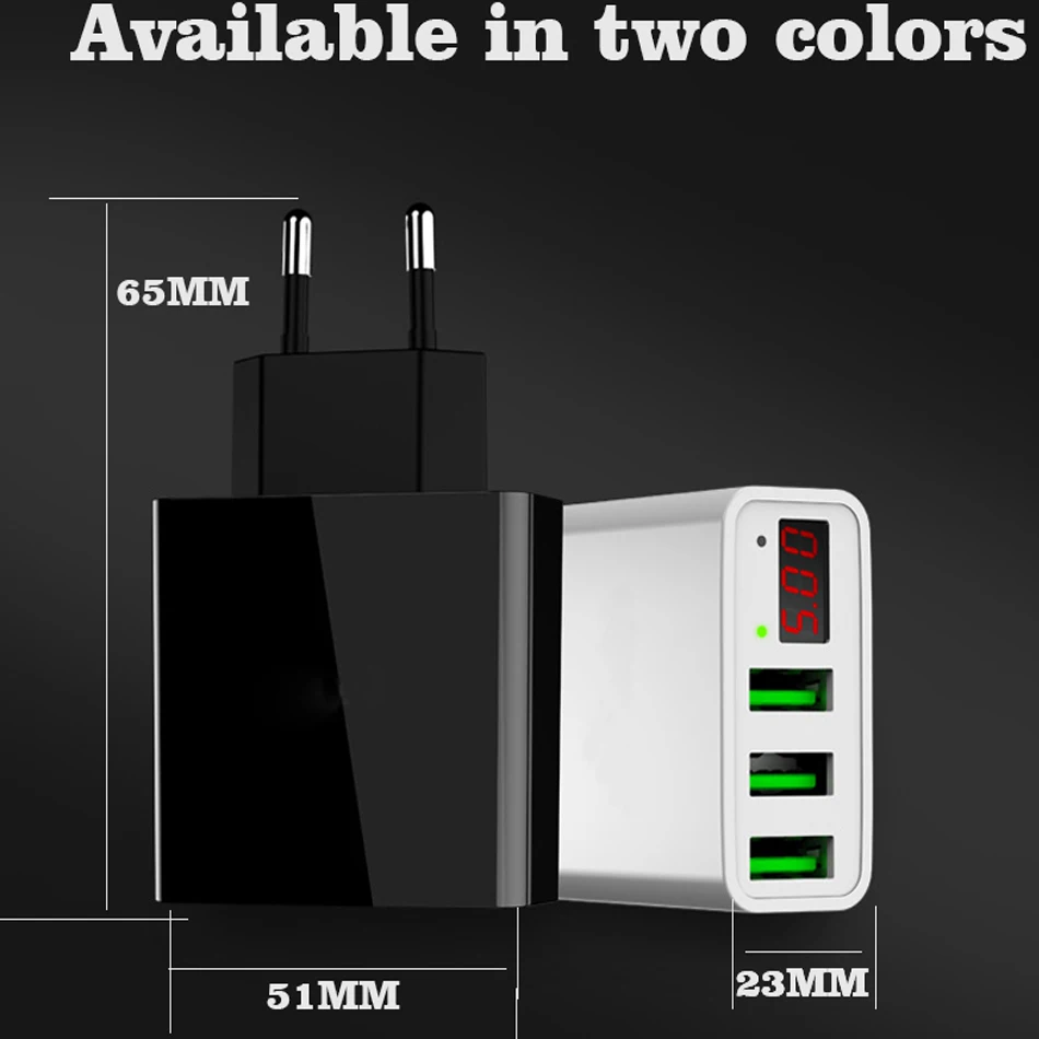 3A 3 Ports Universal Cell Phone Power Adapter Dual USB Mobile Travel Wall Charger for iPhone Samsung iPad with LED Display4