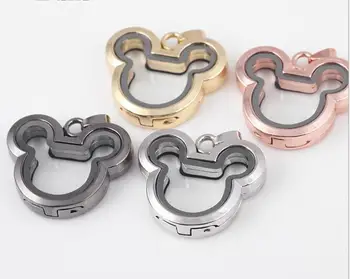 

10pcs/lot 36*32*8mm retro Zinc Alloy Vintage Cartoon Minnie Mouse Floating Locket Magnetic Glass Memory Photo Locket Pendant