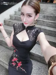 Новинка 2019 года белый для женщин rayou Длинные Холтер cheongsam qipao китайской традиции вечернее платье цветок qipao