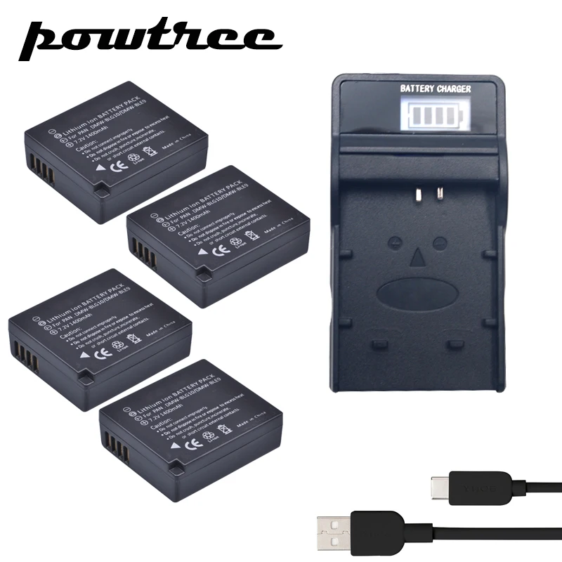 

4Packs DMW-BLG10 Li-ion Battery 3.7V 1400mAh +1Port Battery charger with LED For Panasonic Lumix GF6,GX7,GX80,GX85,GX7 Mark II