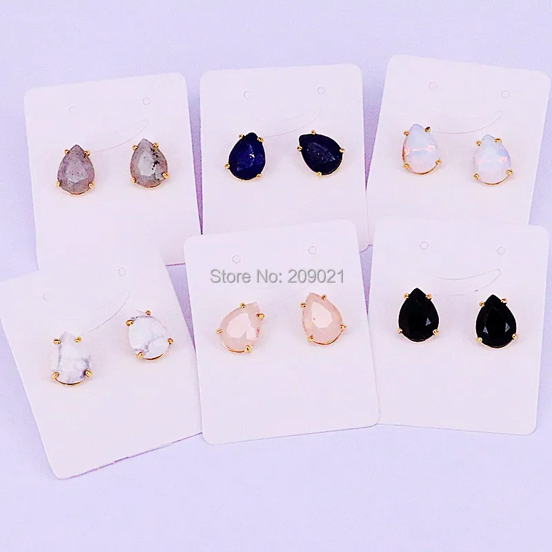 

10Pair Beautiful Earrings for Women Mix Color Faceted Natural Stone Waterdrop Stud Earrings Fashion Jewelry Earrings