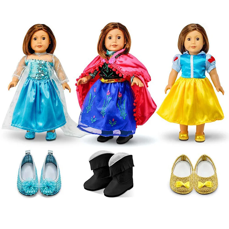18 дюймов девочка кукла ролевой Игровой Набор 6 шт. лед и снег Анна Эльза платье принцессы+ обувь, кукла аксессуары c41