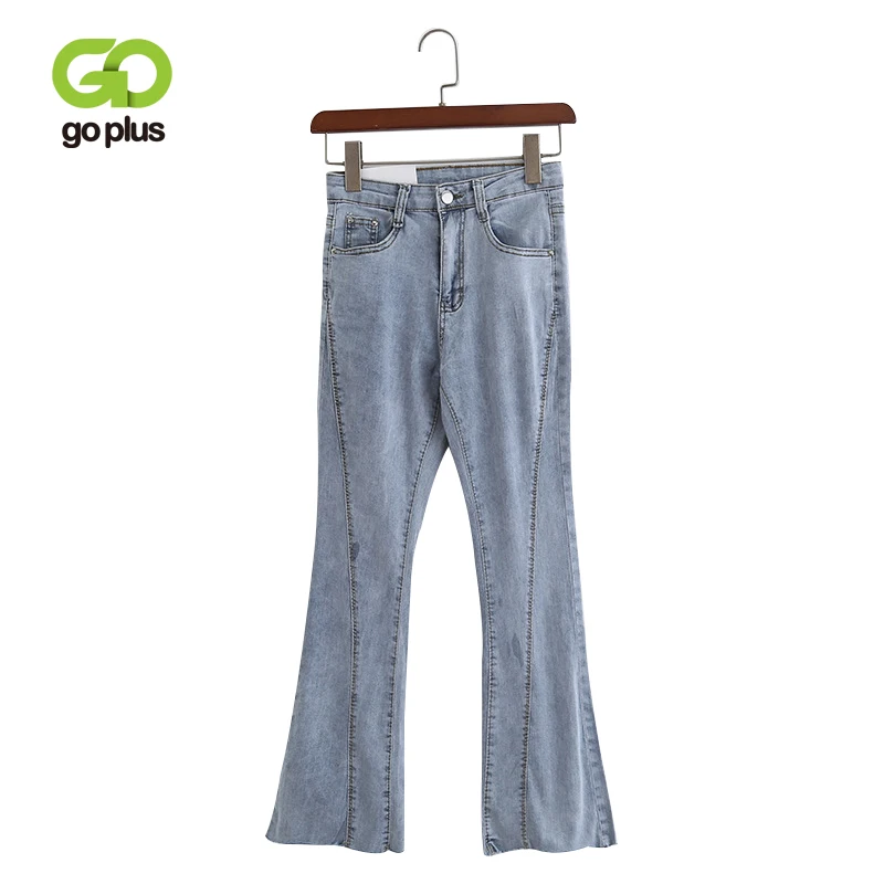 

GOPLUS Patchwork Jeans for Women Vintage High Waisted Wide Leg Jeans Elastic Full Length Denim Flare Pants Plus Size Jeans C8945