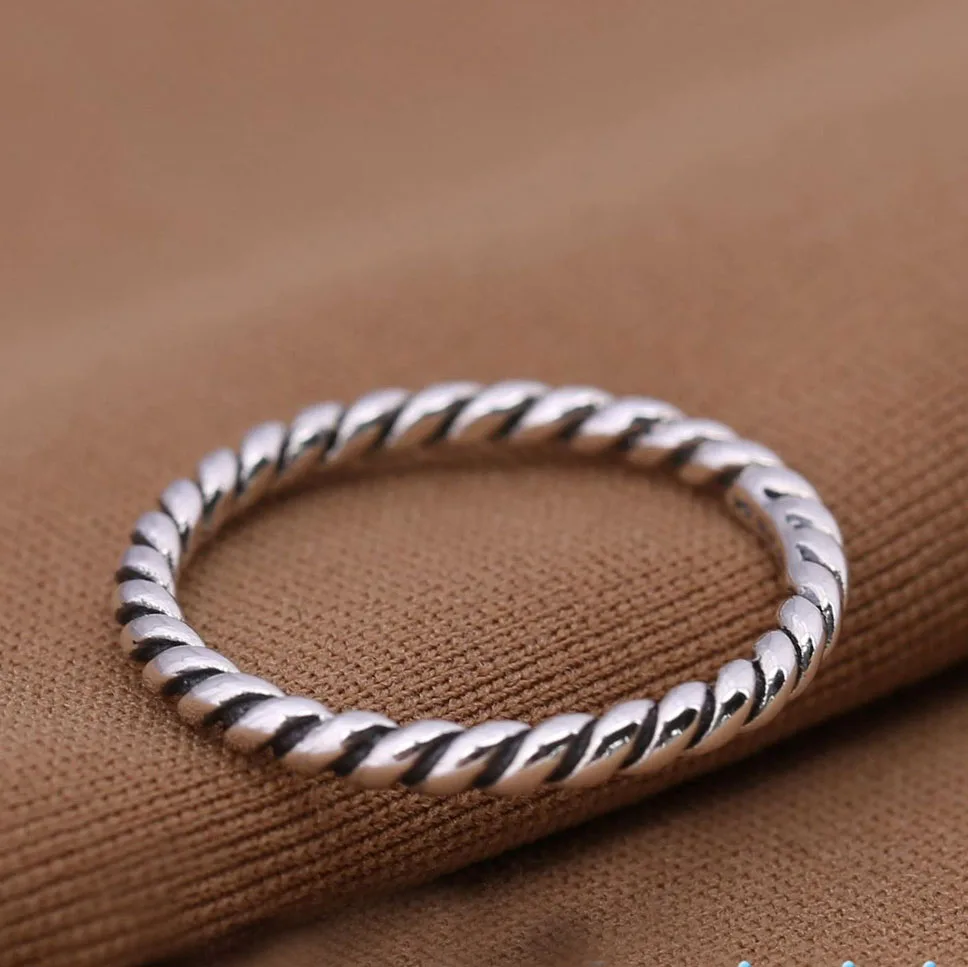 

solid 925 sterling Silver ring Compatible with European Intertwined Twist Stackable Rings Jewelry