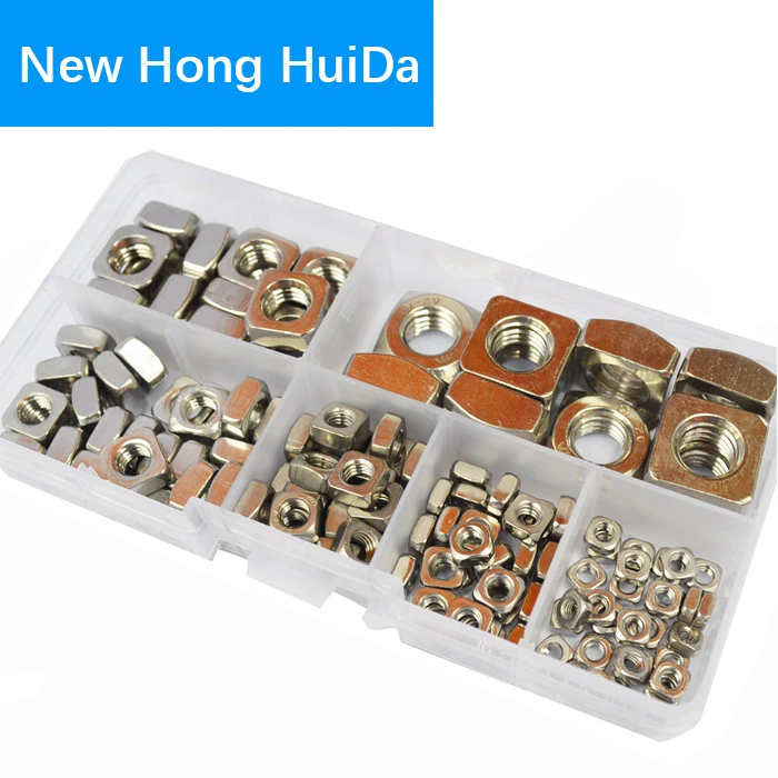 

DIN557 Square Nuts M3 M4 M5 M6 M8 M10 Metric Coarse Thread Nut Assortment Kit 304 Stainless Steel 140Pcs