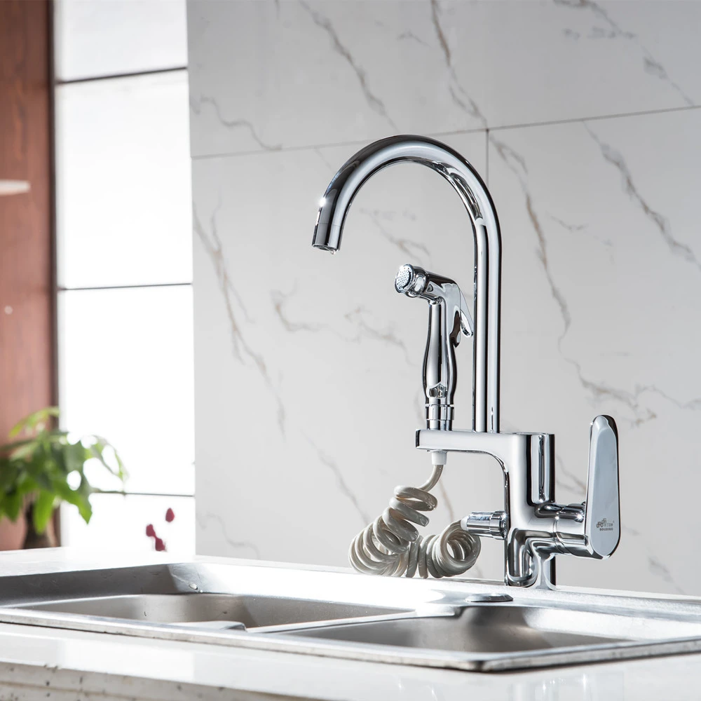 Spring Style Kitchen Faucet Brushed Nickel Faucet Pull Out All Around Rotate Swivel 2-Function Water Outlet Mixer Tap Torneira17