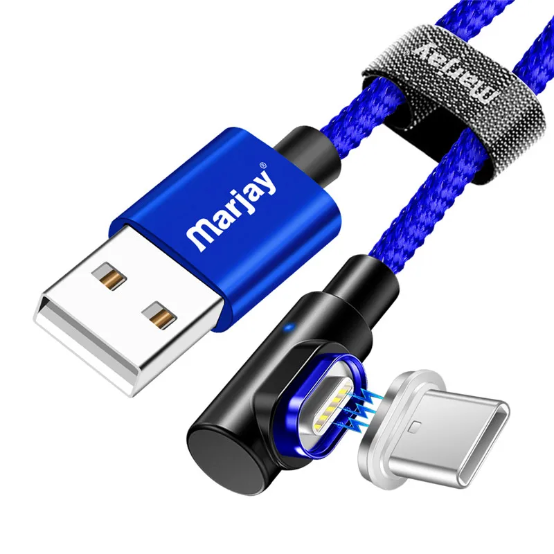 Магнитный usb-кабель Marjay type-C, 1 м, 2 м, 3 А, магнитный кабель для телефона, быстрое зарядное устройство, 3,0, USB type-C, зарядный шнур, мобильный провод для быстрого заряда - Цвет: Blue Type C Cable