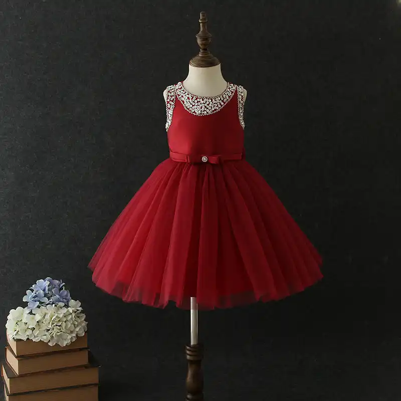 girls plain red dress