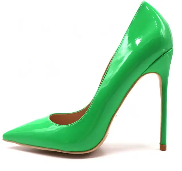 green patent leather heels
