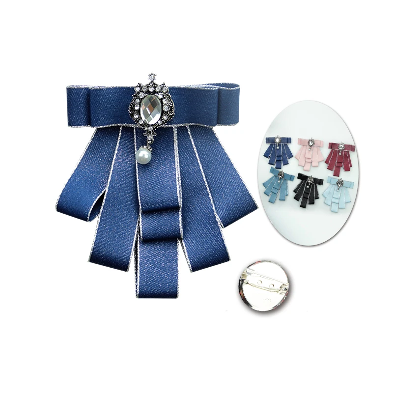 

Trendy Ribbon Brooches Rhinestone Inlay Pearl 10.5*13.5CM 6 Colors Party Supplies Romantic Classic Broches Women Broche Gift