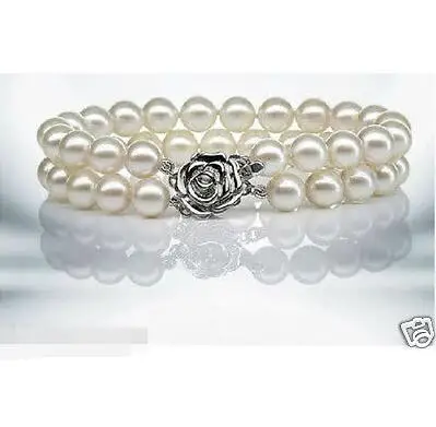 

Free shipping hot sale Women Bridal Wedding Jewelry >>Beautiful Genuine top 8.5-9mm Double-white pearl bracelet 7.5 ~ 8 inches