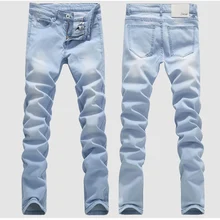 Top 2017 New Fashion Men’s Casual men’s washed Denim jeans Men’s Clothing long Tight Pants Solid Colors male blue trousers 36