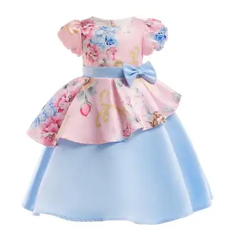

2018 Summer Girls Dress Flower Girl Dresses Middle Children's Irregular Puff Sleeve Princess Dress