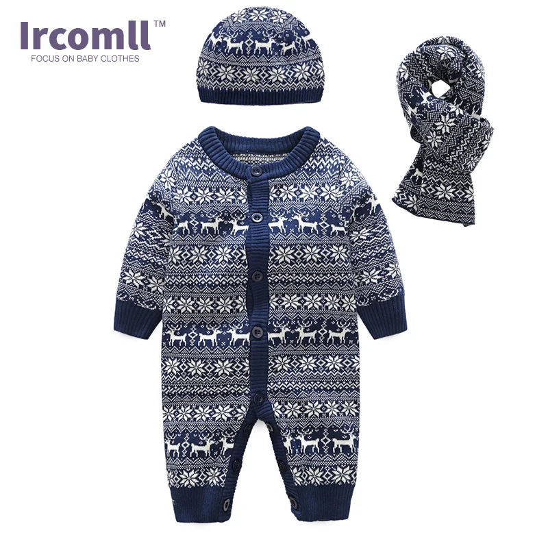 Ircomll 2018 Новогодний комплект одежды для новорожденных детский комбинезон вязаный