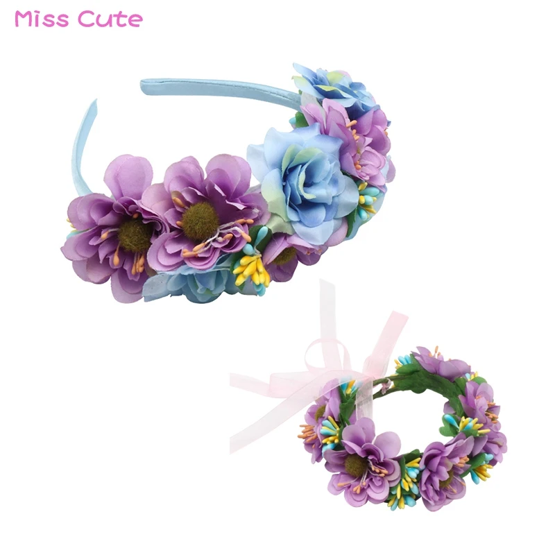 

2PC Girls Wedding Flower Crown Wreath Bohemian Vine Adjustable Yarn Garland Summer Beach Sweet Flower Headbands For Girls Women