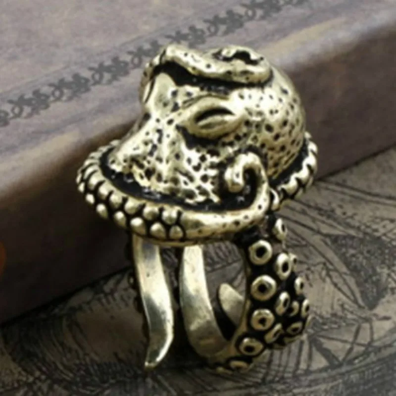 Розничные персонализированные регулируемые глубоководные Осьминог древнее серебряное покрытие кольцо черные мужские кольца