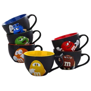 

Cartoon Bean Expression Coffee Mugs Breakfast Tea Cups With Spoon Ceramic Creative Drinkware
