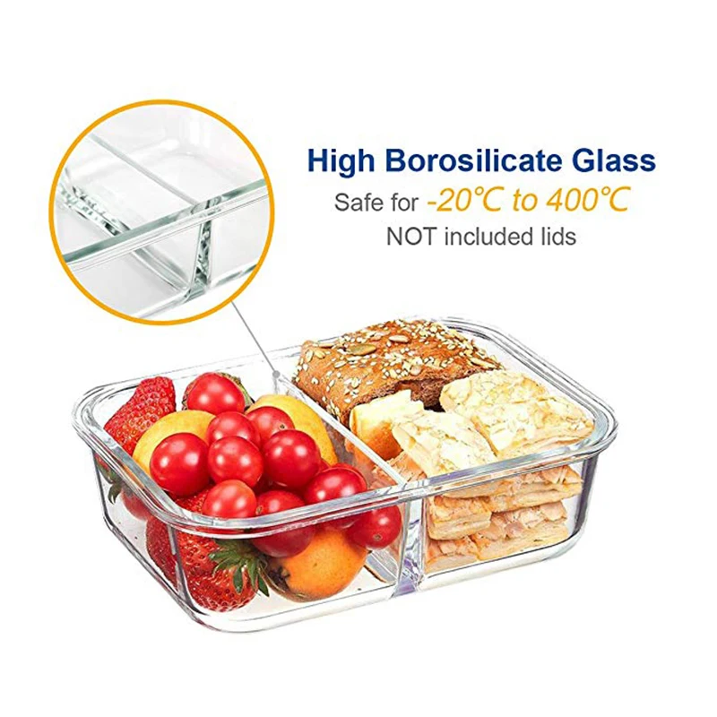 Стеклянные контейнеры для хранения еды 2 сетки с герметичными фиксирующими крышками BPA бесплатно разделенное стекло бэнто Ланч-боксы Crisper