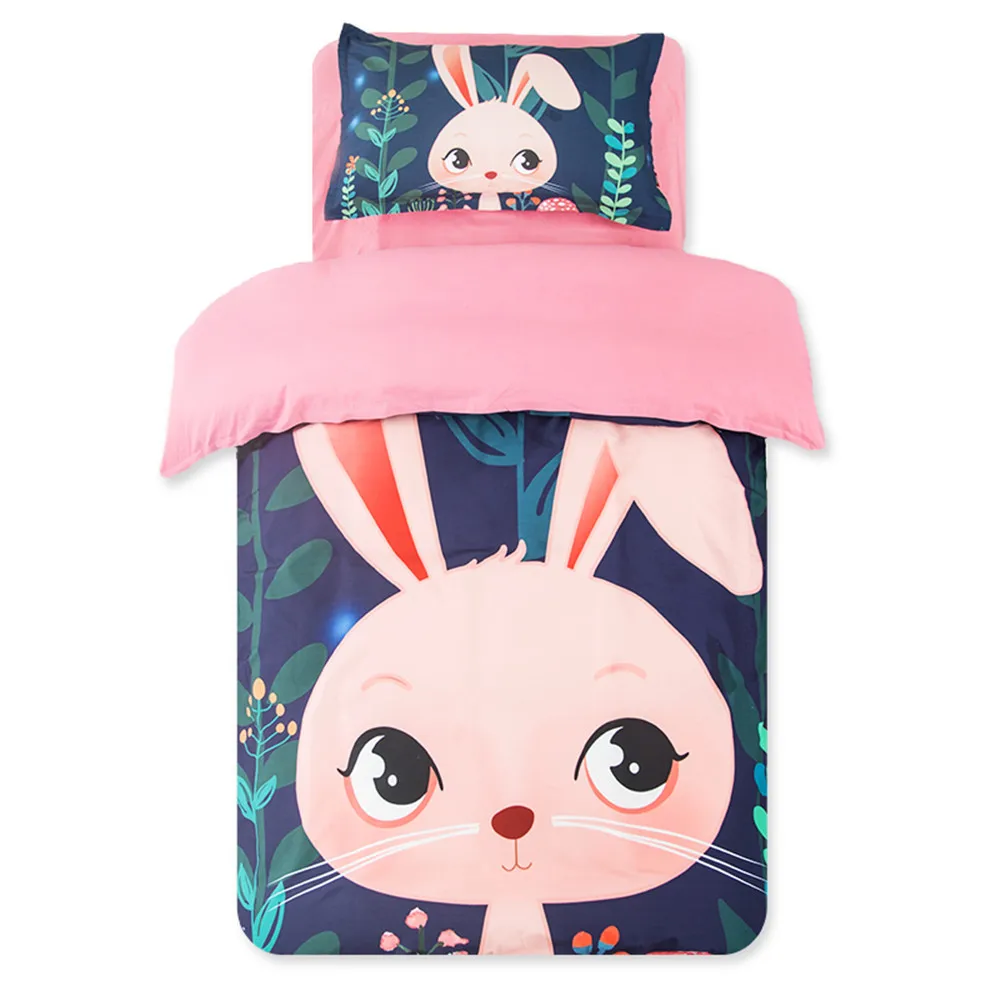 Pink Rabbit 3D Oil Princess Christmas Gift Bedding Sheet Set Twin Size 3pc 100% Polyester Bed Cover For Girl | Дом и сад