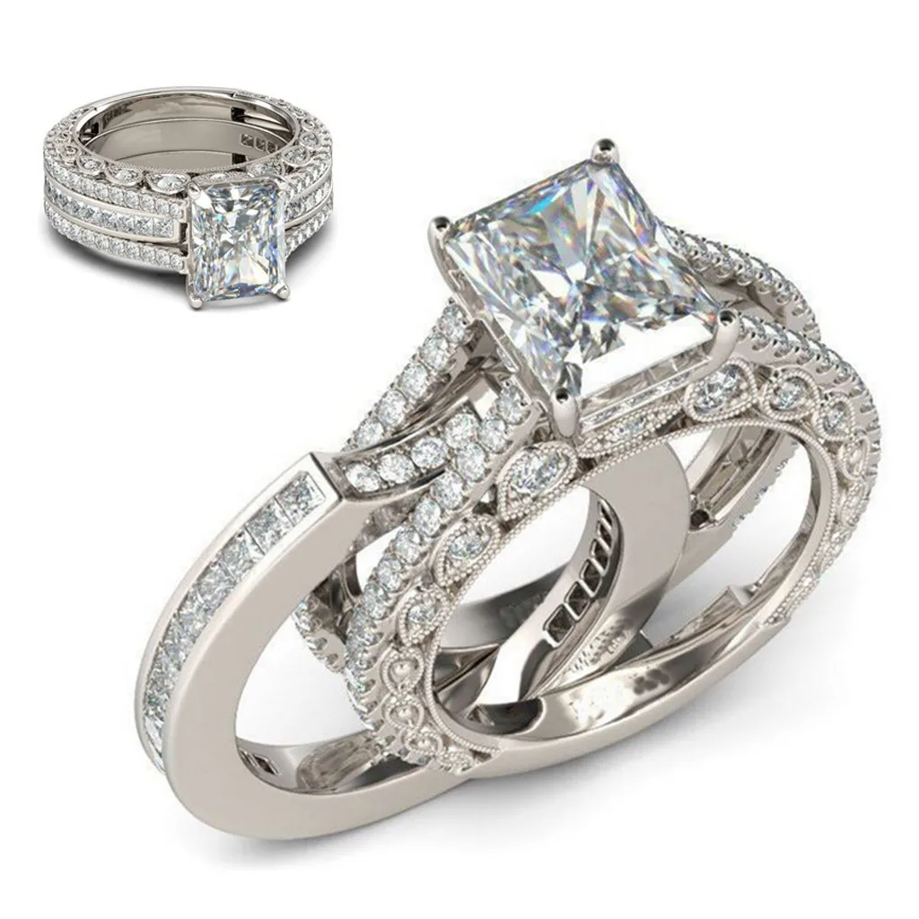 

Minimalist Diamond Two In One Geometric Side Square Ring Ladies Jewelry Gift