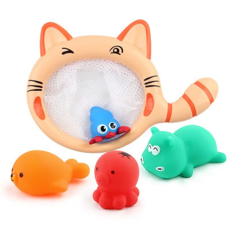 Kitten Fishing Net Baby Bathing Water Toys Multi-piece Creative Water Spray Children Bathroom Bath Toys For Baby Bath Toys