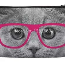 Серый прекрасный большой кот Уход за кожей лица с Fuschia Очки шаблон для печати на заказ небольшая косметичка браслет Сумочка