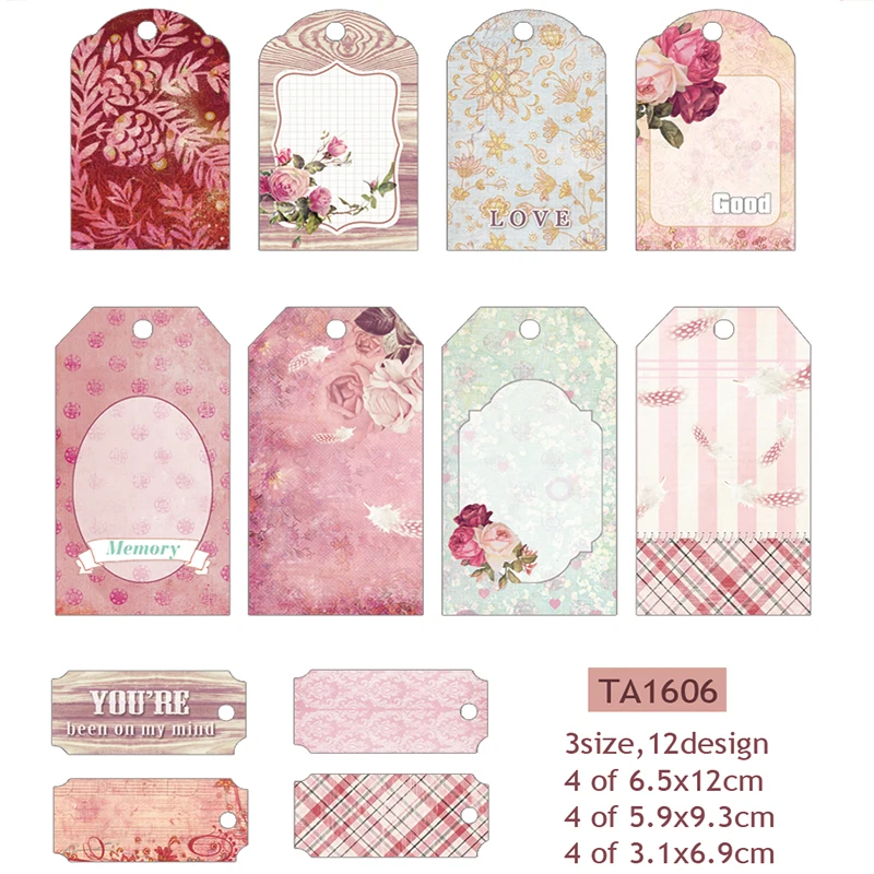 

12pcs/pack Colorful Vintage Decorative Paper Tags DIY Label Cards/Scrapbooking/Planner/Card Making/bookmarks/Journaling Project