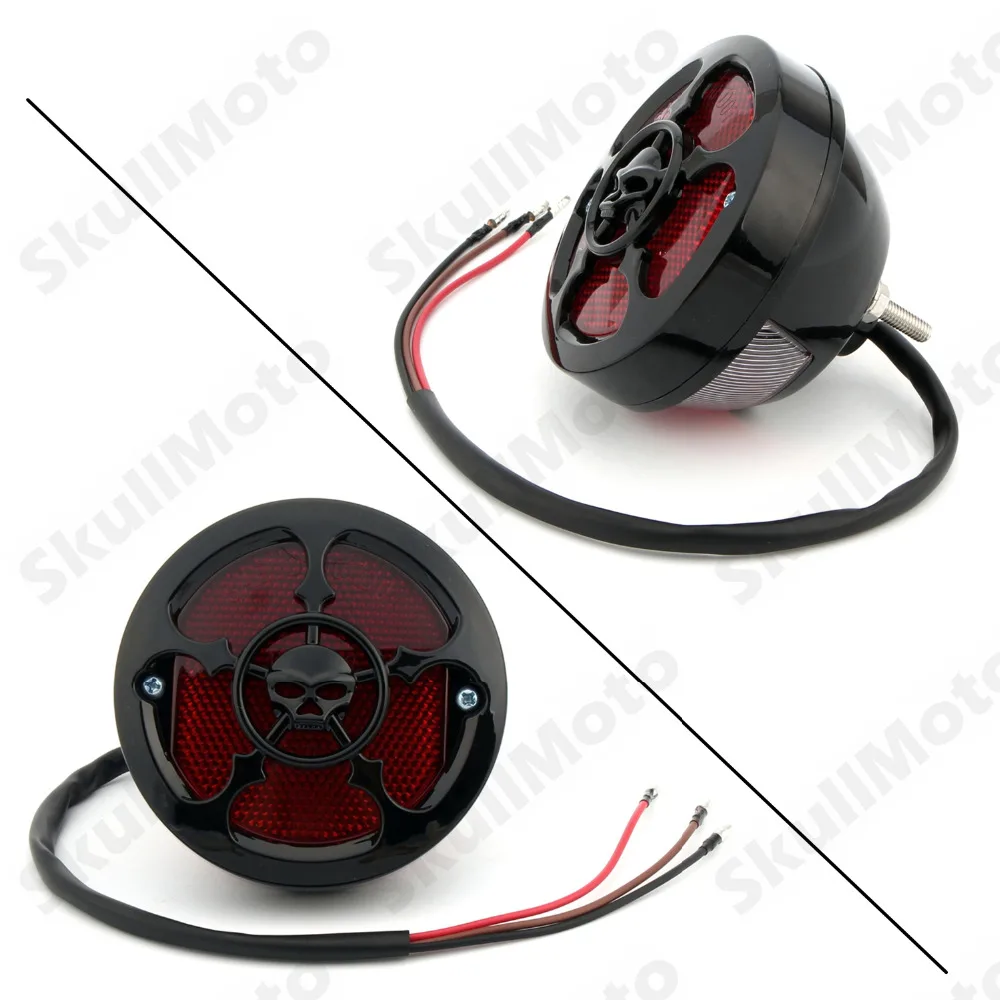 

Black Skull Motorcycle Tail Light Brake License Plate Light Lamp For Cafe Racer Cruiser Bobber Chopper Custom SV650 CB