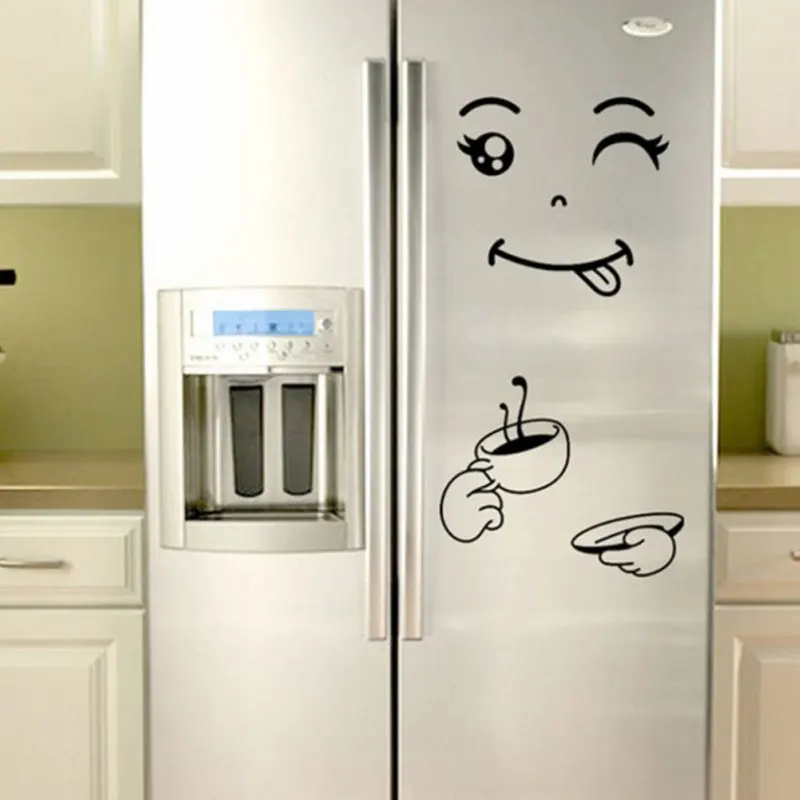 

Happy Yummy Face Kitchen Fridge Vinyl Stickers Smiling Cute Fridge Sticker Art Refrigerator Wall Decal Home Decor Art Wall Decal