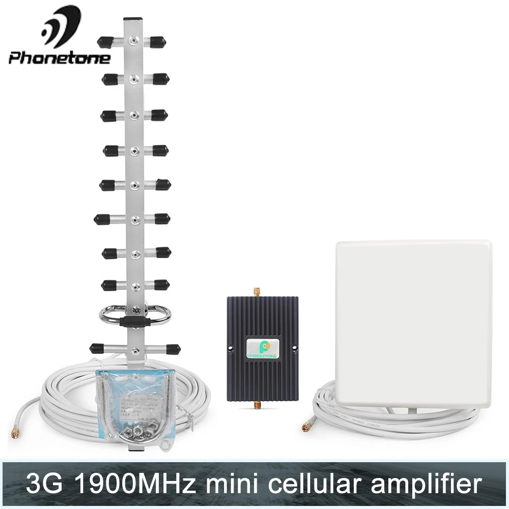 

3G/4G LTE 1900MHz Signal Booster 3G Amplifier 1900 Mhz 65dB mini Cell Phone Signal Repeater 3G with Yagi & Panel Antenna Kit #