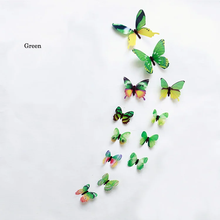 12 шт. 3D наклейка в виде бабочки на стену, в гостиную, украшение дома, бабочки на стену для украшения, наклейки на холодильник, обои - Цвет: Green