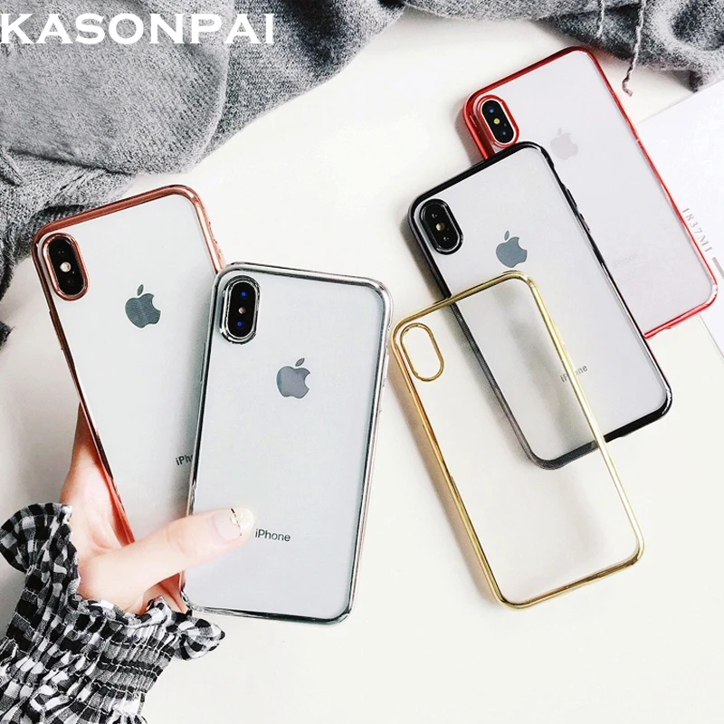

KASONPAI Luxury Plating Phone Case For iphone 7 Case For iPhone X 7 6 6S 8 Plus Clear Solid Color Soft TPU Back Cover Fundas