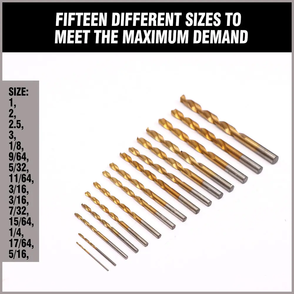 HORUSDY 15pcs Screw Extractor Drill Bit Titanium Coated Drill Bit Set Woodworking Metal Plastic Cutting For Dremel Rotary Tools