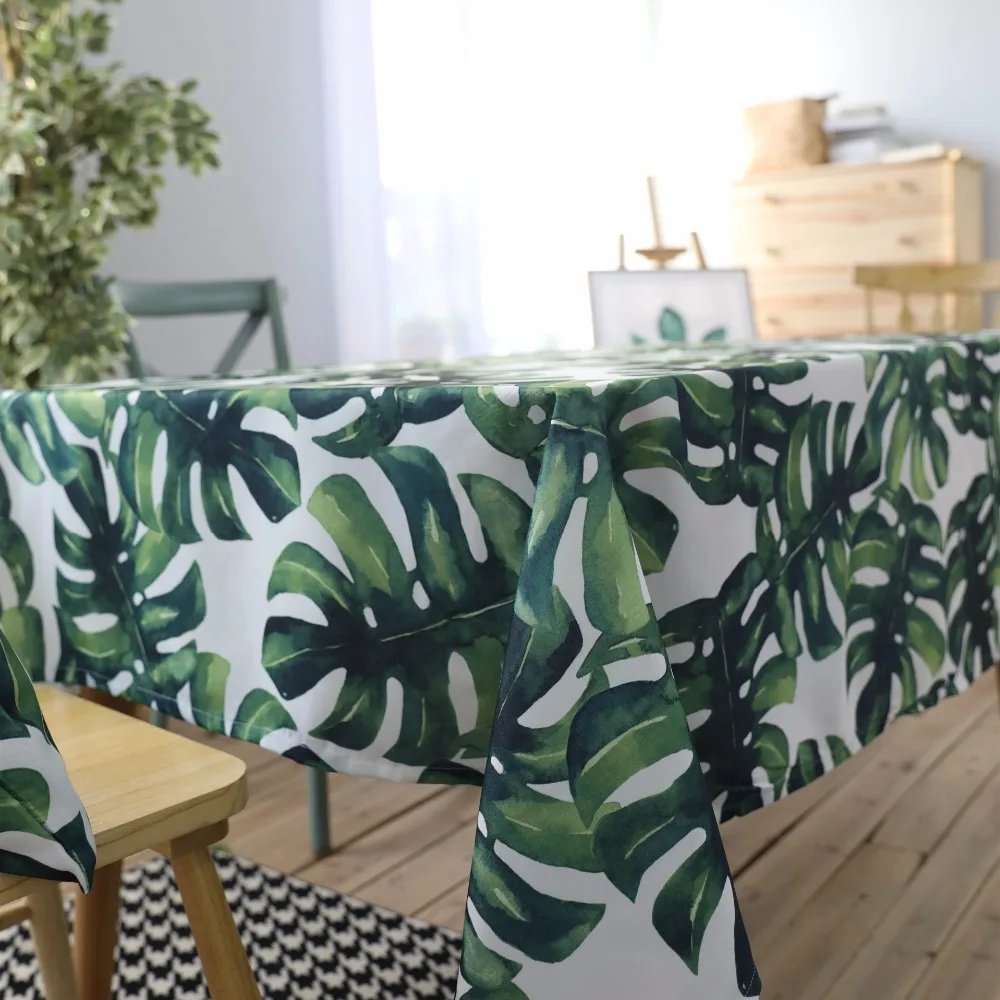 Прямоугольная скатерть с зелеными листьями водонепроницаемый чехол для стола из