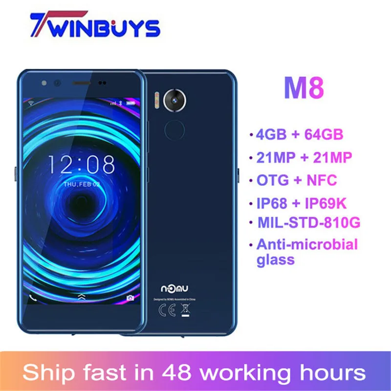

2019 New Nomu M8 Waterproof Mobile Phones MTK6750T Octa Core 5.2" HD 21MP+21MP 4GB 64GB unlocked android 7.0 Smart Phone NFC OTG