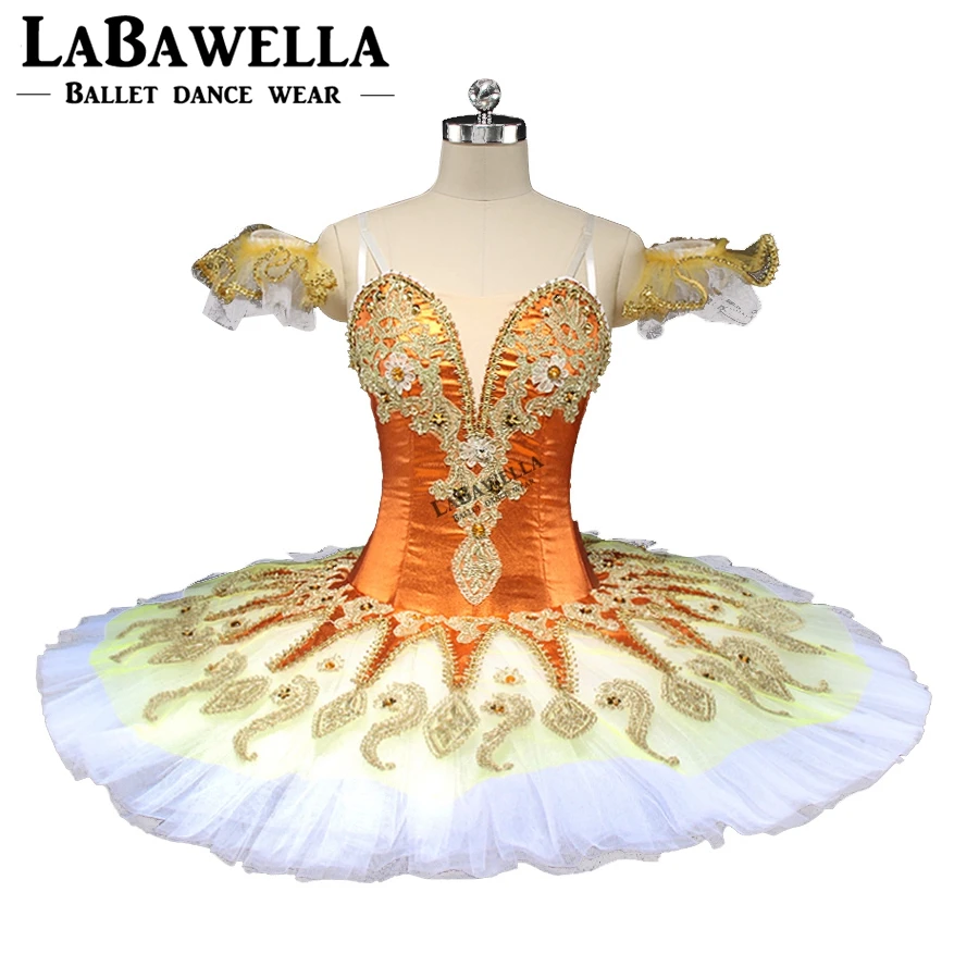 

BT9134A Competition Girls Orange Pancake Tutus White Tulle Women Yellow Sugar Plum Fairy Professional Ballet Tutu Stage Costumes