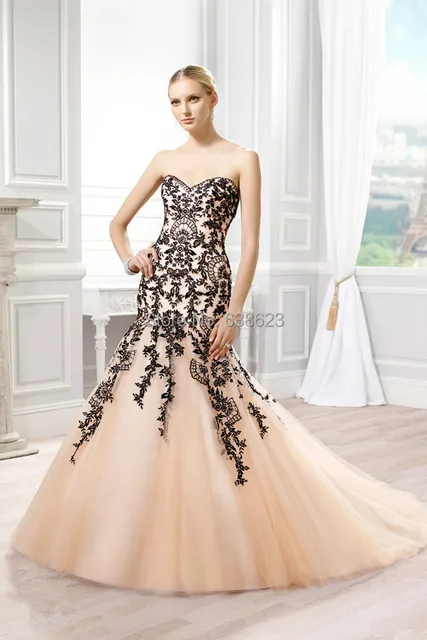 Champagne Black Wedding Dress