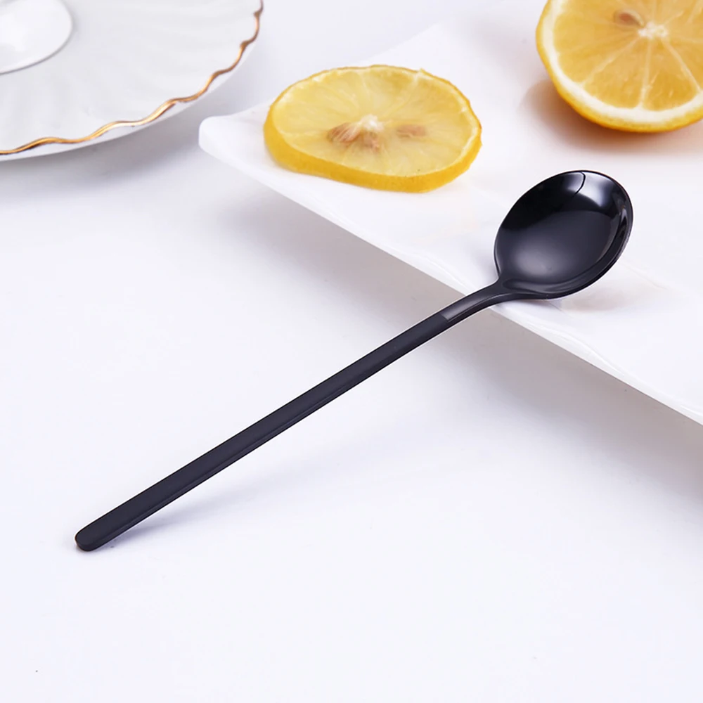 1 шт красочные ложка с длинной ручкой Ice ложка кофейная ложка Чай дома Кухня столовые ложки Размеры 13 CM F - Цвет: black