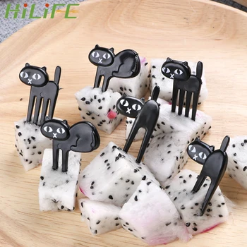 

HILIFE Black Cat Fruit Fork Mini Cartoon Snack Cake Dessert Food Fork 6pcs/pack Bento Lunches Toothpick Party Decor Tableware