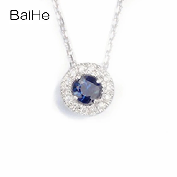 BAIHE Solid 18 K желтое золото 0.30ct Сертифицированный безупречный натуральный рубин помолвка женские модные ювелирные изделия ожерелья - Цвет камня: Sapphire