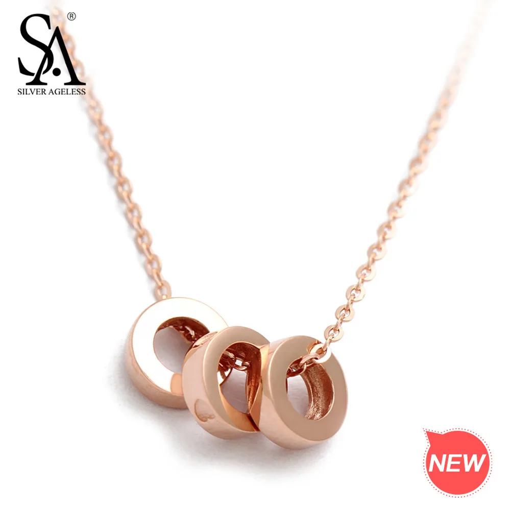 

SILVER AGELESS 18K Rose Gold/White Gold Circle Pendant Necklaces for Woman Fine Jewelry Choker Chain Necklace Real Gold 2018 New