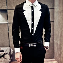 Новая популярная Осенняя модная повседневная черная и белая Лоскутная тонкая рубашка с длинными рукавами костюмы певицы