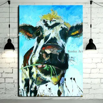 

Hand Painted modern Animal Oil Painting on Canvas Acrylic Colorful cow Paintings Modern artwork Home Decor Wall Art Pictures