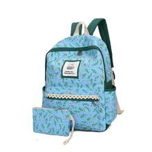 

Flower Printing Canvas rucksack Women Casual College Bookbag Female Vintage Stylish Floral Daily Travel Backpacks 2 pcs Set
