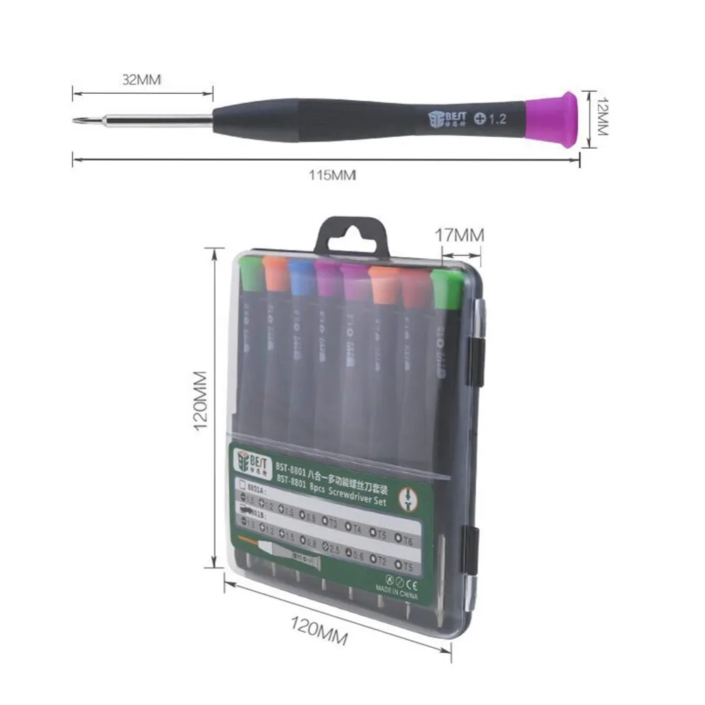 8 в 1 Набор прецизионных отверток 0,8 Pentalobe 1,2 Cross 1,5 Phillips 1,5 Flatted T3 T4 T5 T6 для мобильного телефона DIY Инструменты для ремонта
